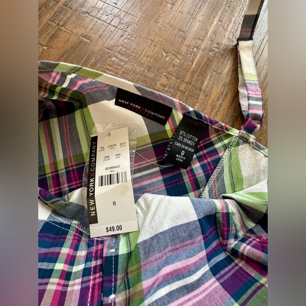 New York & Company White, Blue, & Pink Plaid Women's Summer Dress, Size 8 (NEW) - Picture 9 of 11